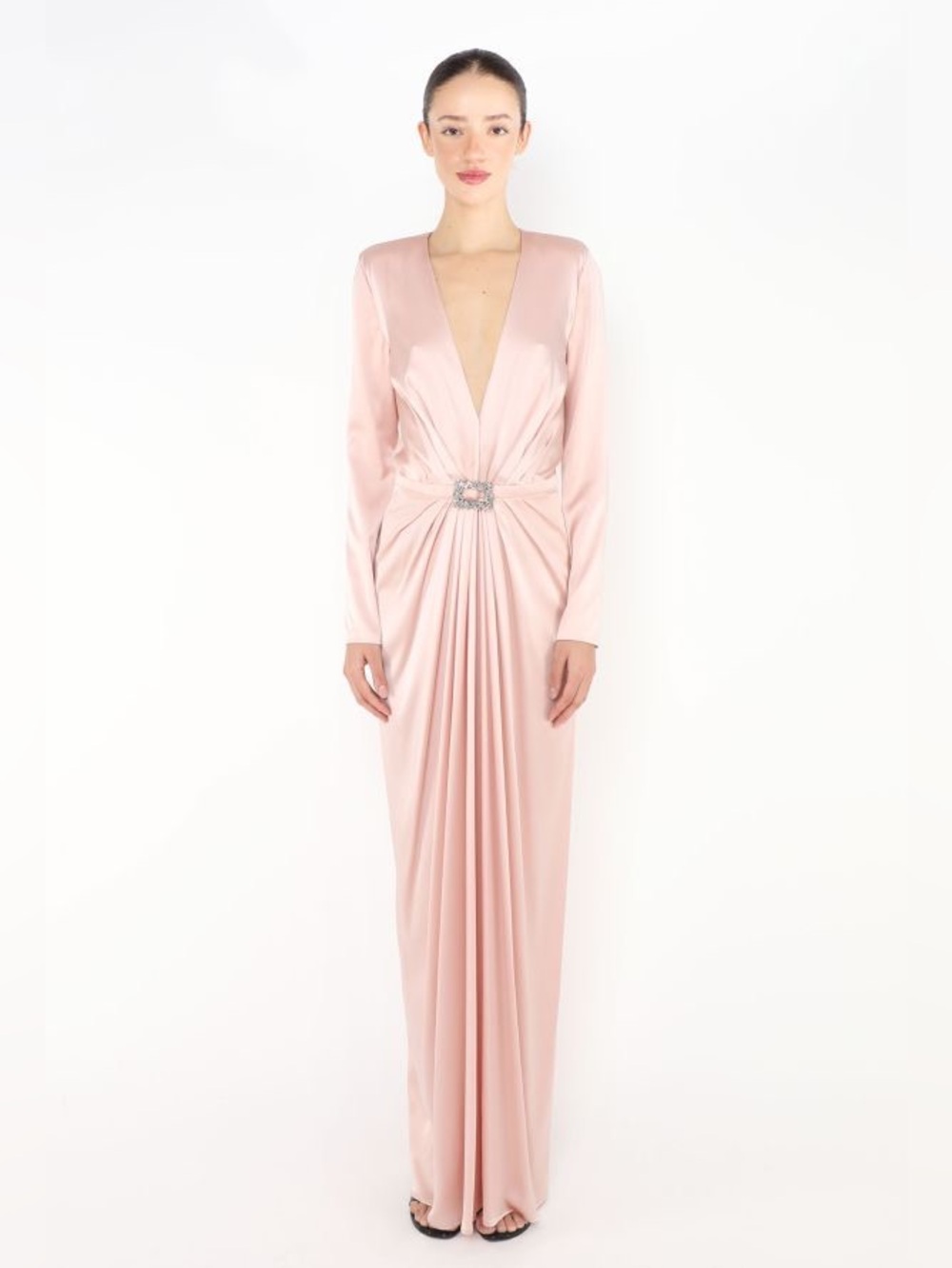 Alexandre Vauthier Blush Crystal-Embellished Silk Maxi Gown